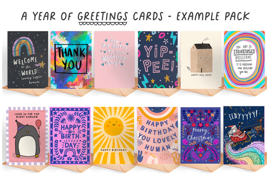12 Handmade Greeting Cards Multipack: Recycled Card