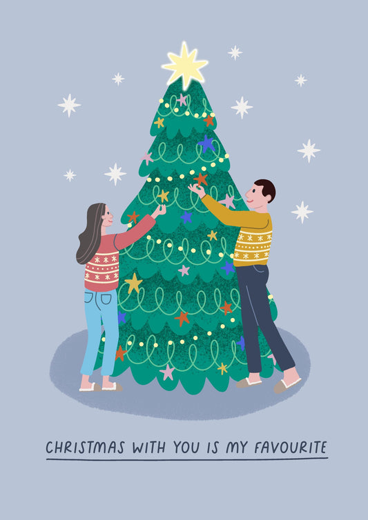 Handmade Christmas Tree Card: Illustrated Family Card (Recycled)