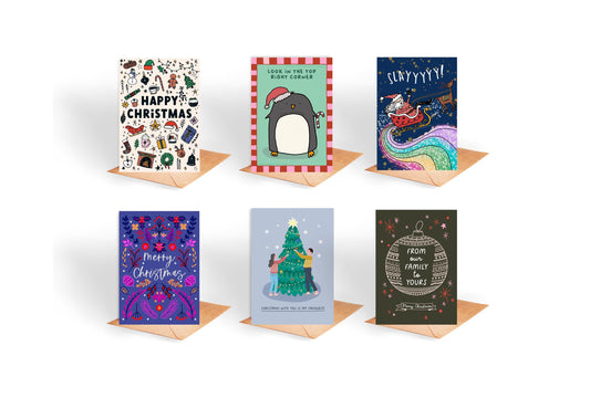 6 Christmas Card Multipack: Handmade Illustrated Greeting Cards