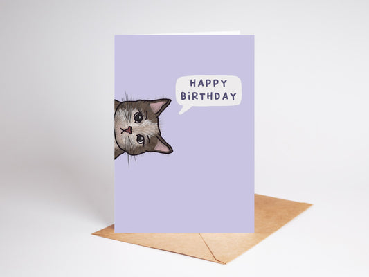 Illustrated Cat Happy Birthday Card | Handmade Recycled Card