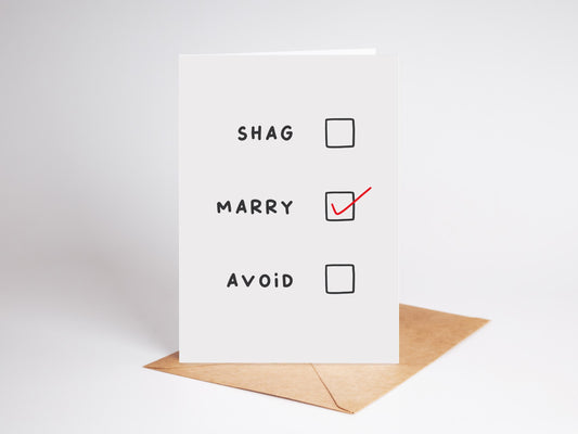 Shag, Marry, Avoid | Funny Wedding Card | Engagement | Celebration