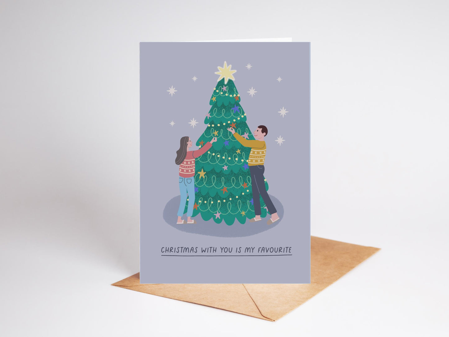 Handmade Christmas Tree Card: Illustrated Family Card (Recycled)