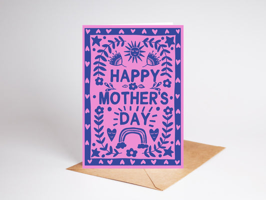 Mother's Day Card | Folk, Floral Heart Print
