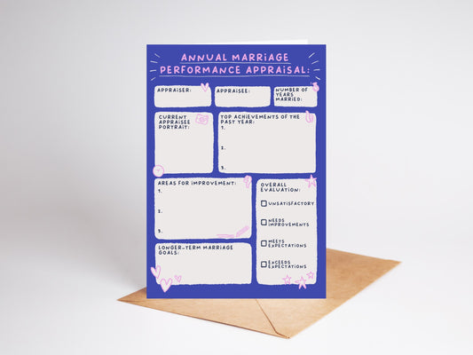 Marriage Appraisal Card | Wedding Anniversary | Fun | Relationship