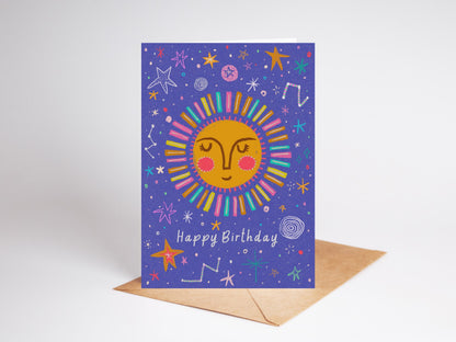 Celestial Birthday Card: Handmade Zodiac Sun Design
