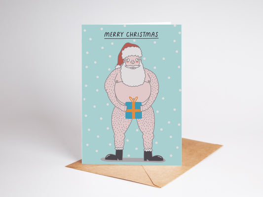 Naked Santa Christmas Card | Funny Father Christmas, Handmade