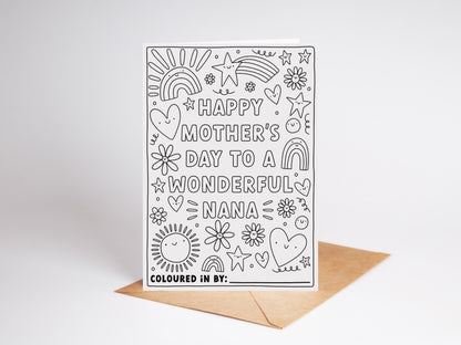 Personalised Mother's Day Colouring Card | A6 Recycled Card | Nana