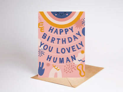 Recycled Happy Birthday Card | Lovely Human (A6 Size, Recycled Envelope Included)
