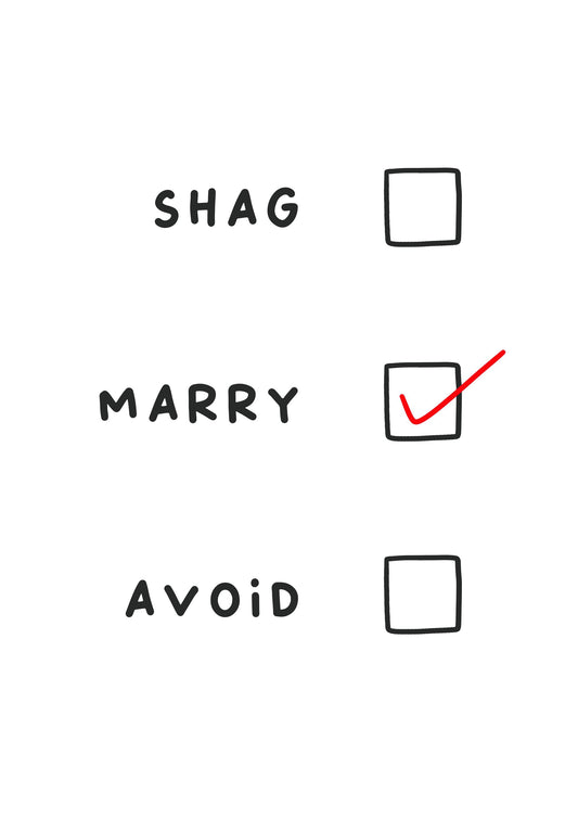 Shag, Marry, Avoid | Funny Wedding, Engagement, Valentine's Day Card