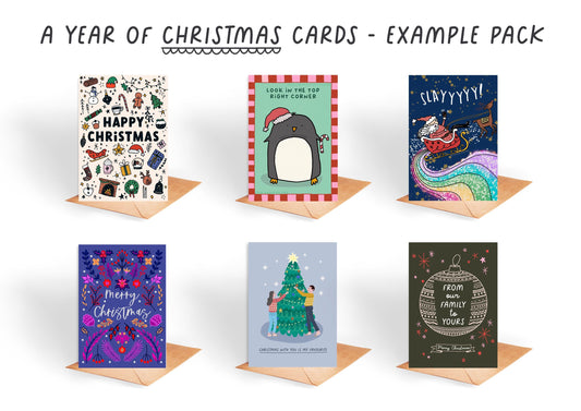 6 Christmas Card Multipack: Handmade Illustrated Greeting Cards