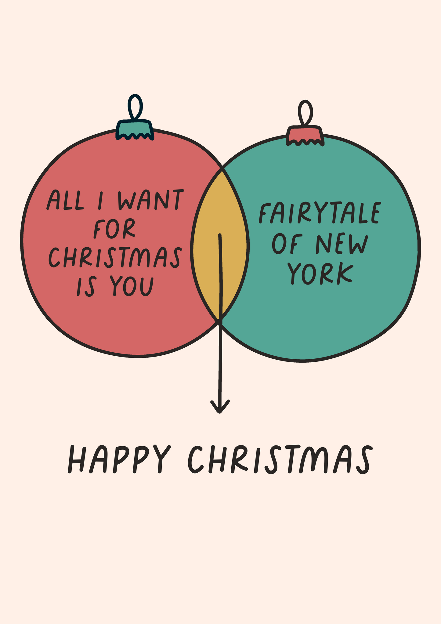 Venn Diagram Christmas Card | All I Want For Christmas Is You & Fairytale Of New York | Merry Christmas Greeting Card | Bauble Design