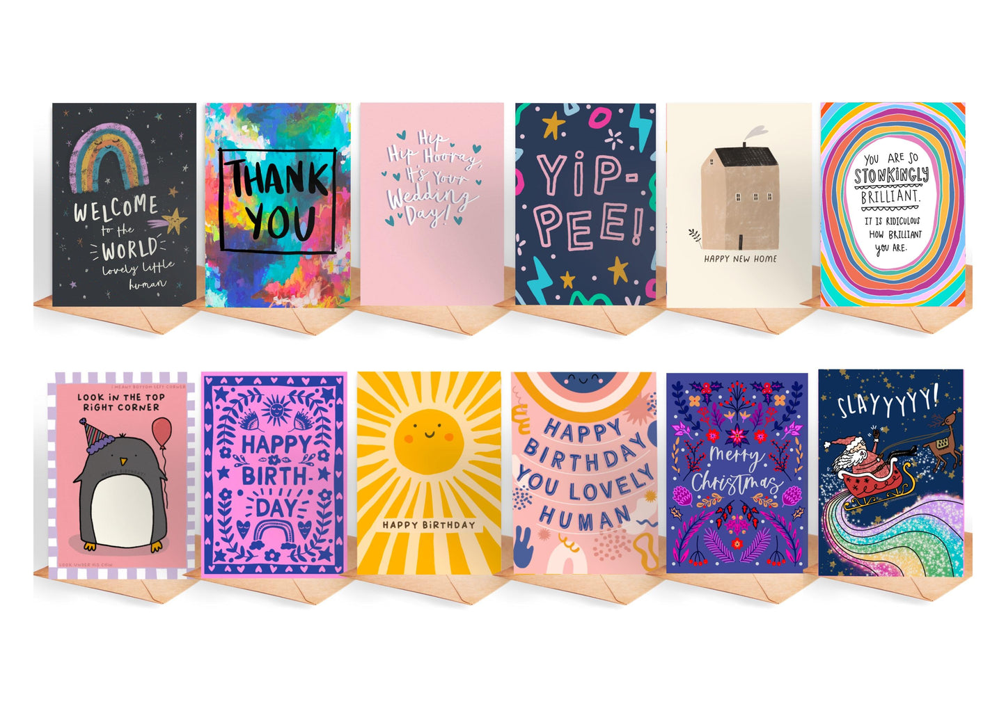 12 Handmade Greeting Cards Multipack: Recycled Card