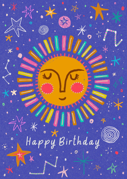 Celestial Birthday Card: Handmade Zodiac Sun Design