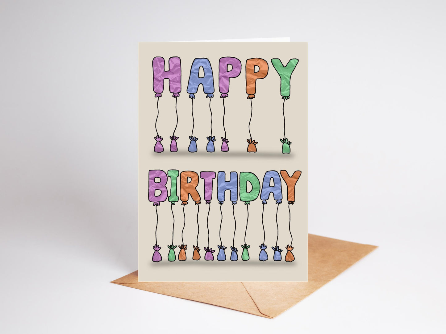 Colourful Balloon Happy Birthday Card, Friend, Relative, Fun.