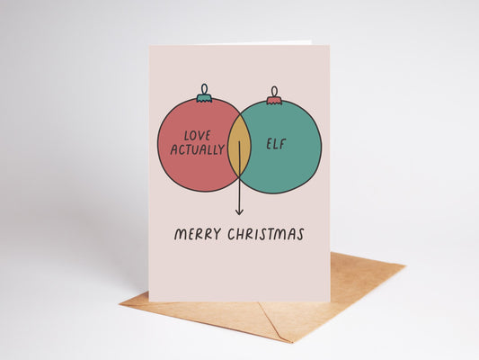 Christmas Card Venn Diagram | Elf & Love Actually Bauble Design | Merry Christmas Greeting Card | Festive Holiday Art