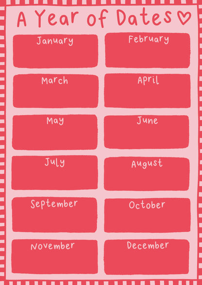 A Year Of Dates, Fun Anniversary or Valentines Card